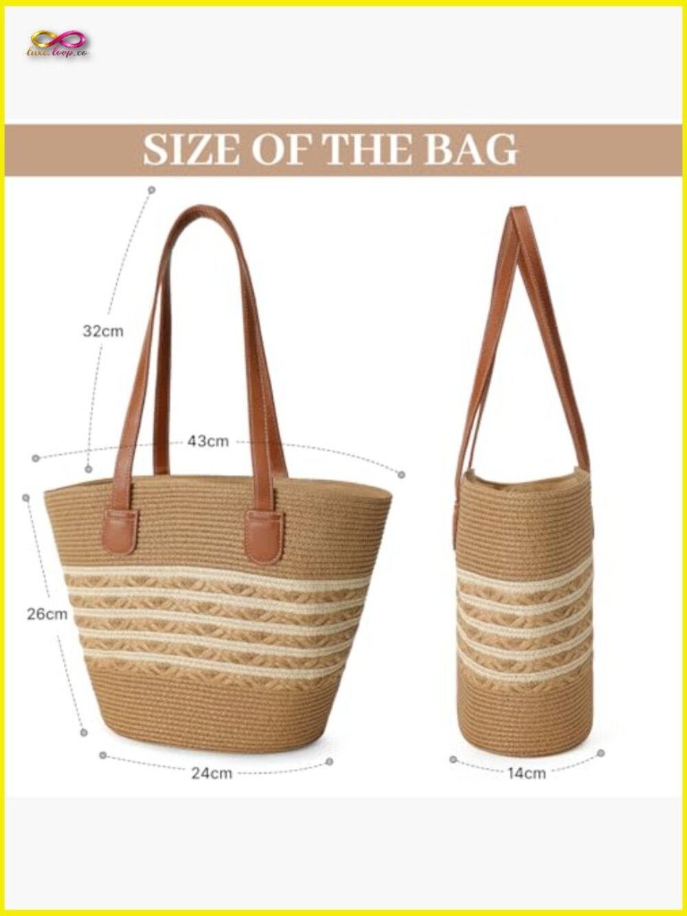 Straw Woven Tote Bag Large Shoulder Handbag Summer Beach Purse - Picture 7 of 7